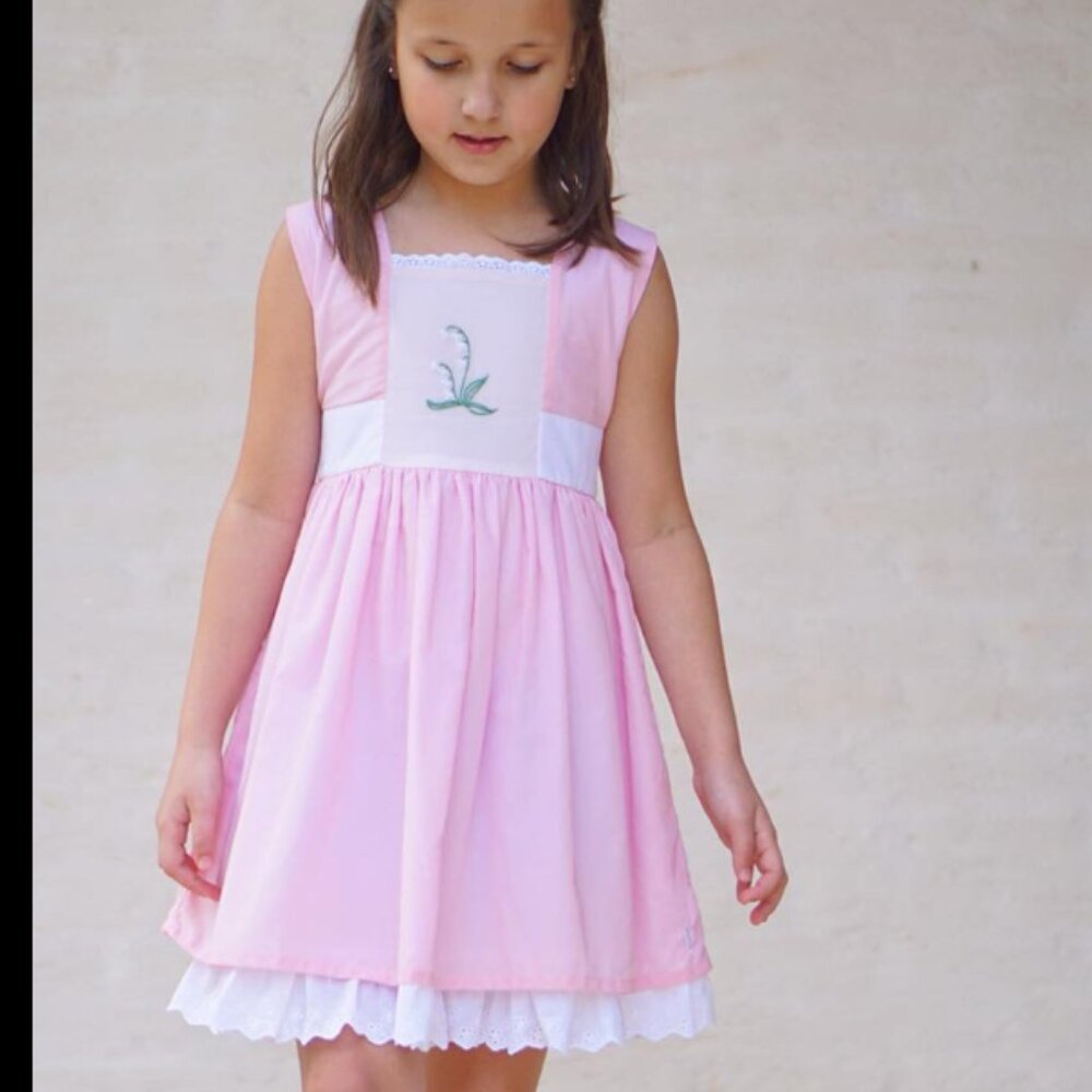 Well Dressed Wolf “Lily of the valley” dress pink and white 9 months